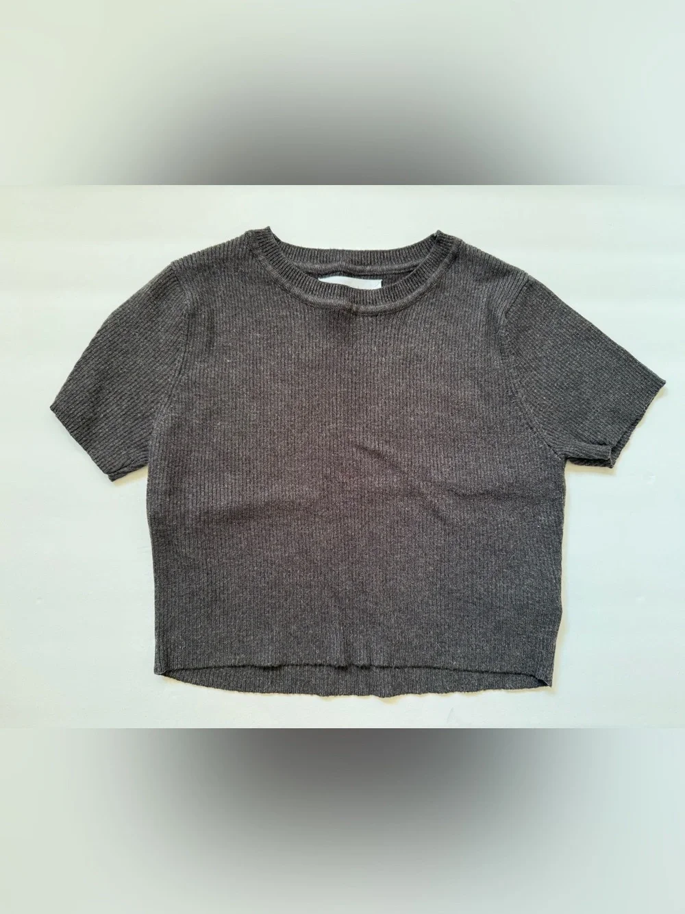 Zara Girls Ribbed Knit Crop Top Gray Size 9-10 140 Short Sleeve Stretch Tee